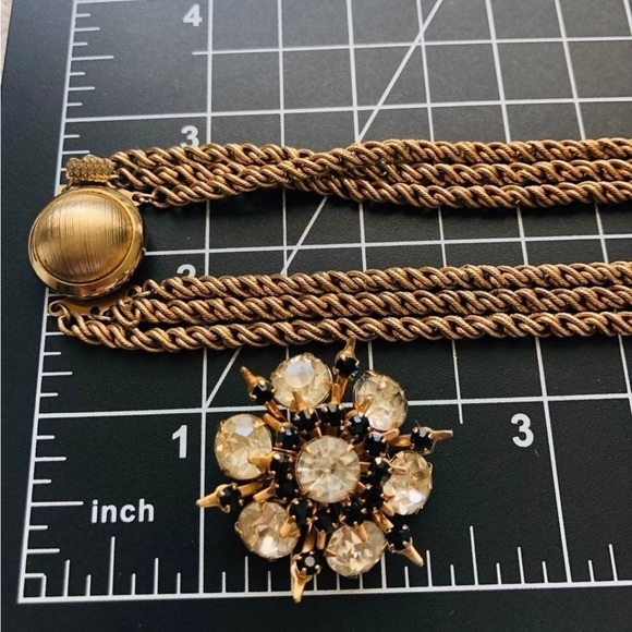 Vintage Box Clasp Rope Necklace & Rhinestone Brooch - Picture 12 of 15